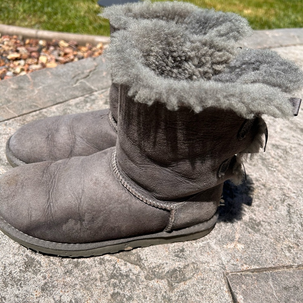 UGG Kids Gray Sheepskin Booties